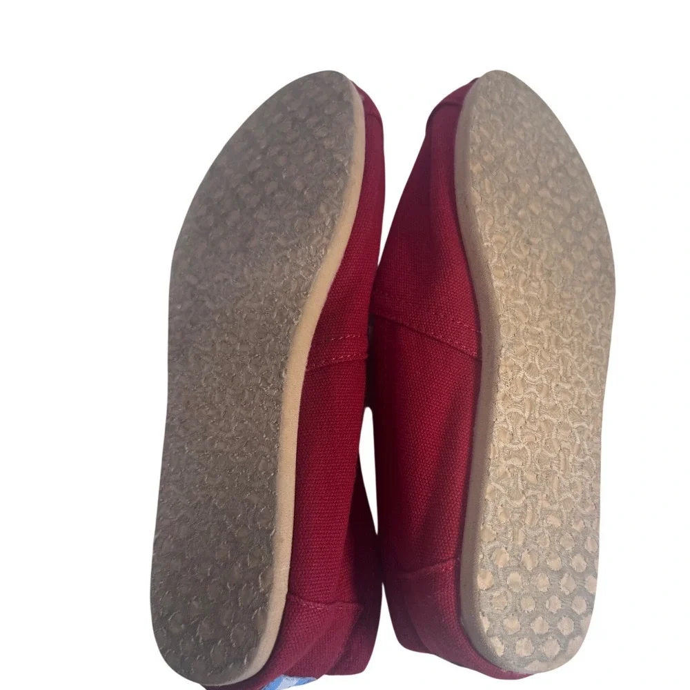 TOMS Womens Classic Alpargata Dark Red Canvas Slip On Flats Size 7 Animal Lining